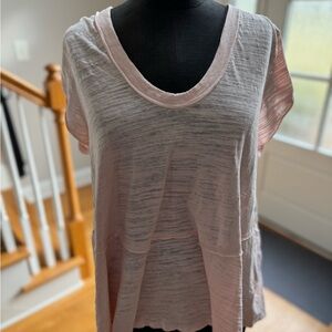 Free People Light Pink Short Sleeve Flowy boho style gauzy cotton top